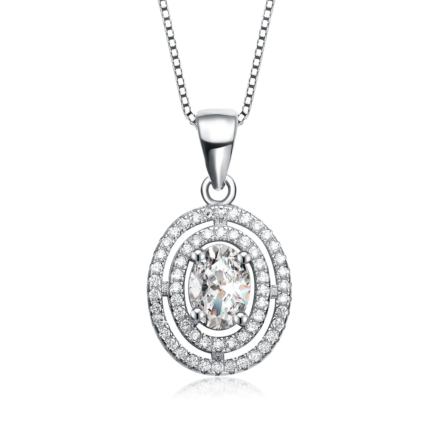 Collette Z Sterling Silver Cubic Zirconia Oval Halo Necklace