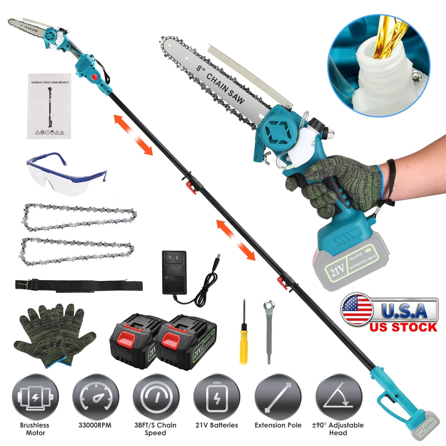 2-IN-1 Cordless Pole Saw And Mini Chainsaw
