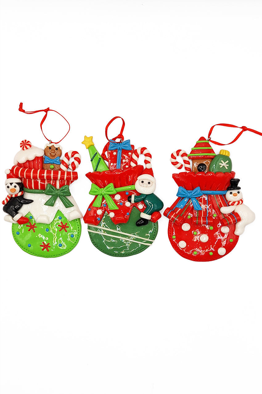 Christmas Ornament - Glossy Gingerbread Gift Bag with Snowman. Wizardi Festive Decoration F07-N2-11-AA440A-2