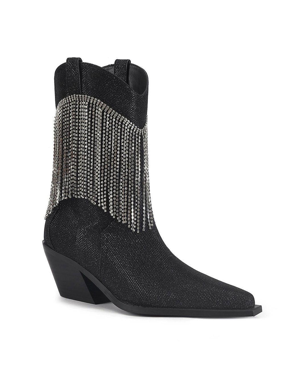 Natalie Western Leather Boot with Memory Foam Padded Silver Chain Cowboy Ankle Boots for Women-4