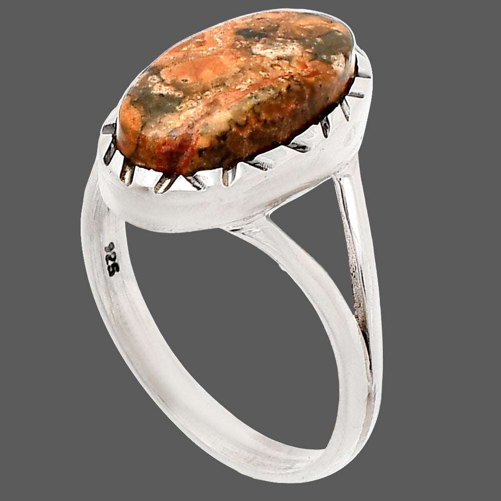 Natural Leopard Skin Jasper Sterling Silver Ring Size 9.5-2