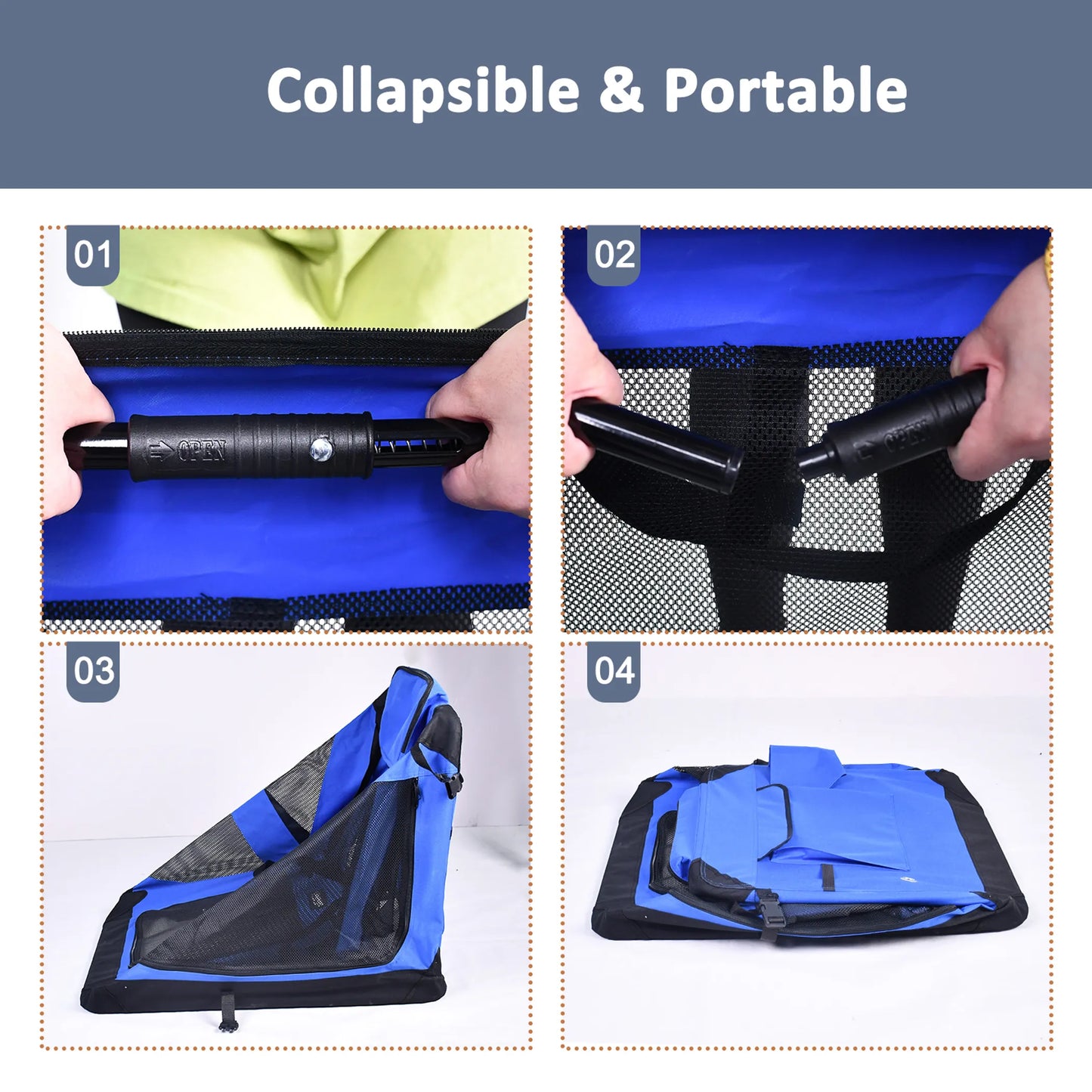 Soft Pet Crates Kennel, 3 Door Soft Sided Folding Travel Pet Carrier with Straps and Fleece Mat for Dogs, Cats, Rabbits, Indoor/Outdoor Use with Grey, Blue & Beige, Black