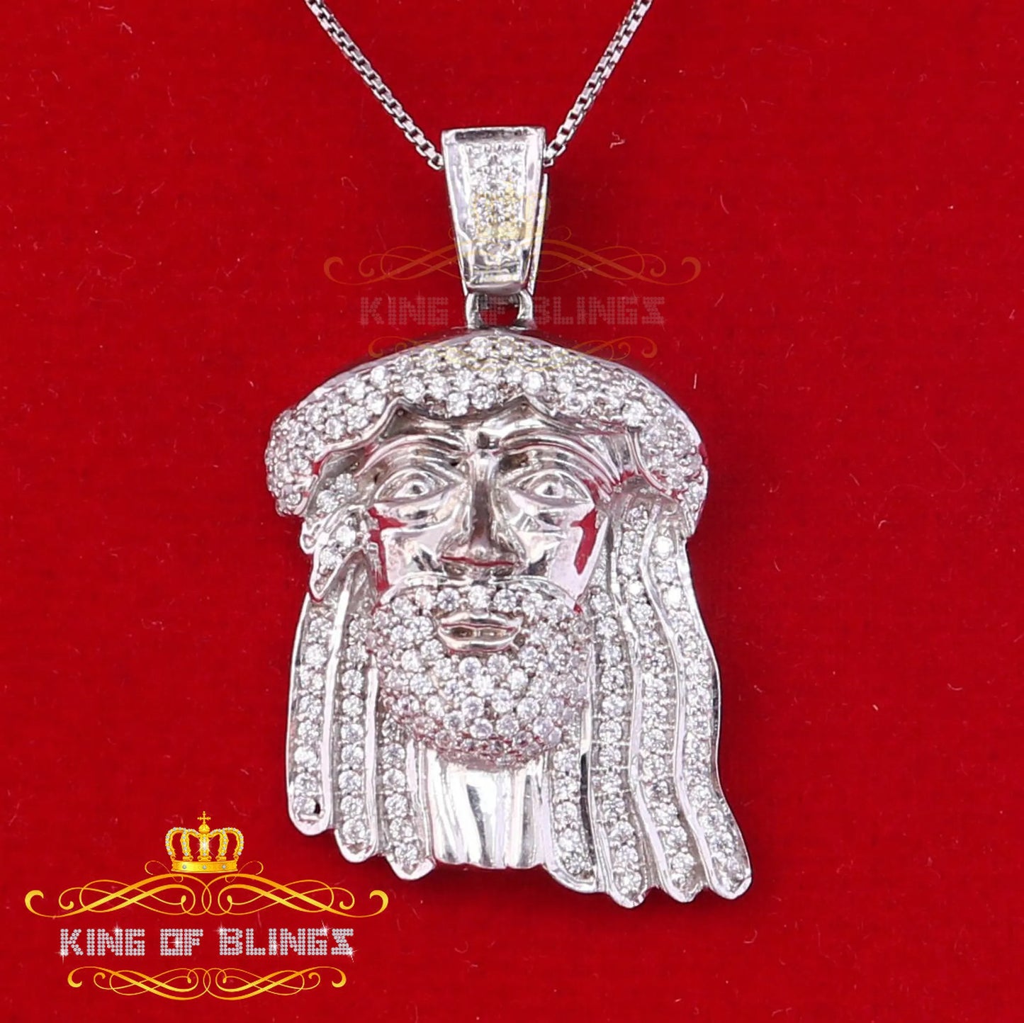 10K White Gold Finish Jesus Face Silver Pendant Charm with Diamond