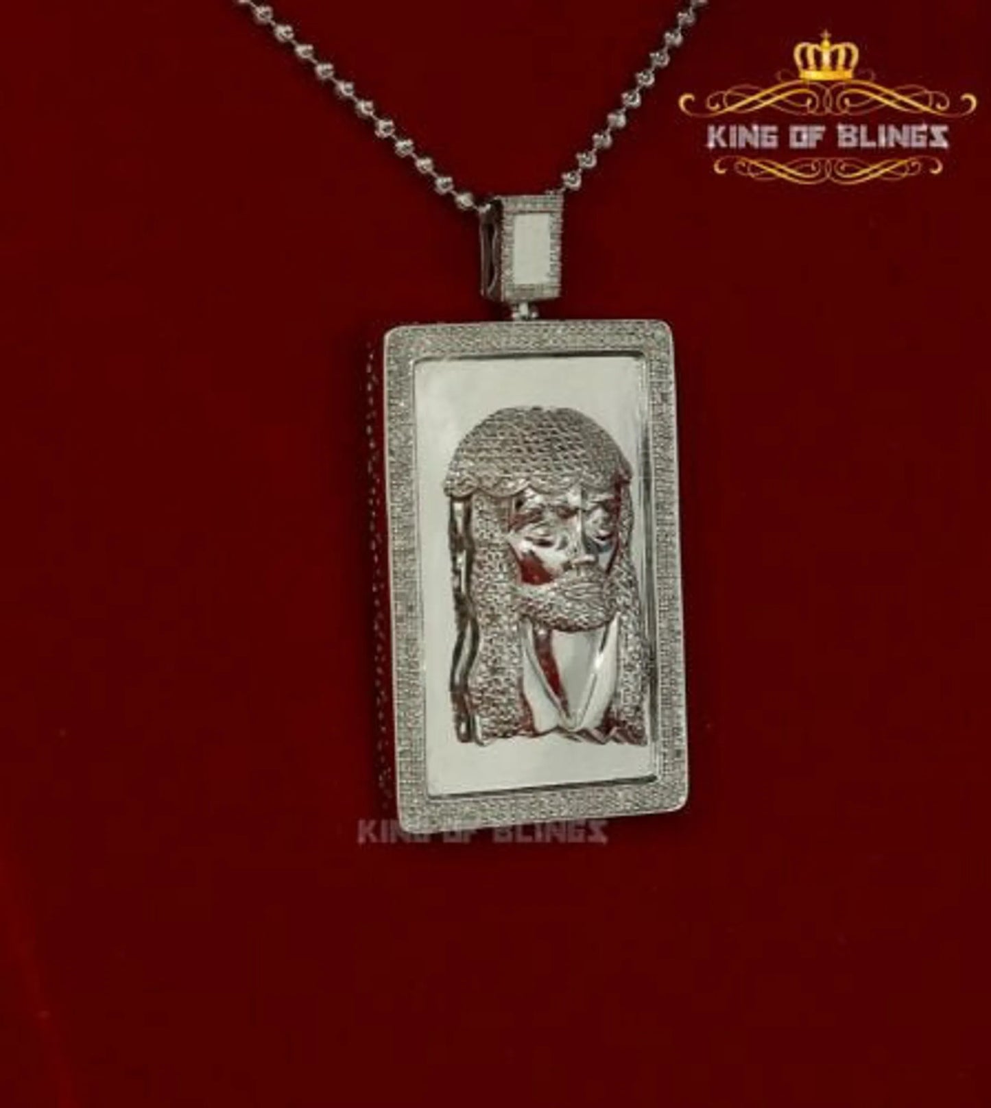 10K White Gold Finish Jesus Face Silver Pendant Charm with Diamond