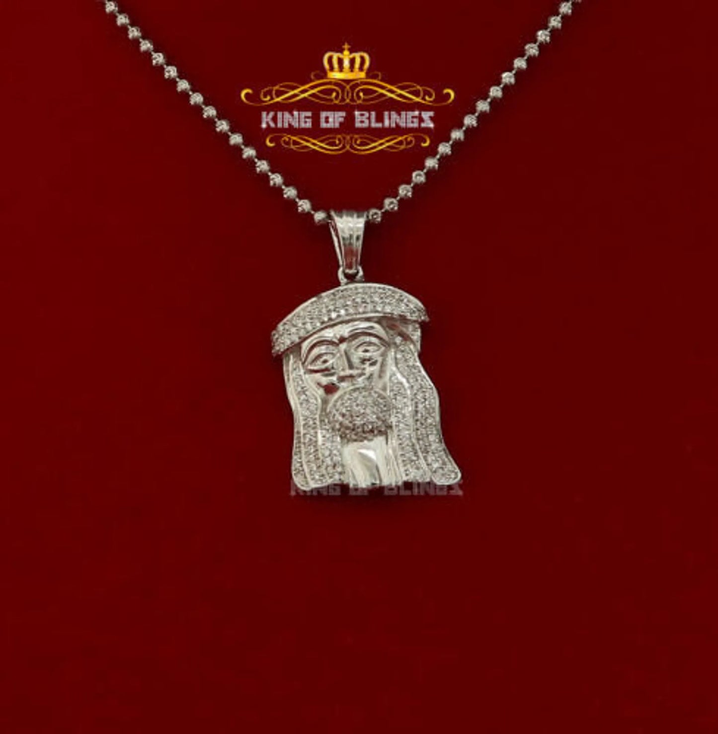 10K White Gold Finish Jesus Face Silver Pendant Charm with Diamond