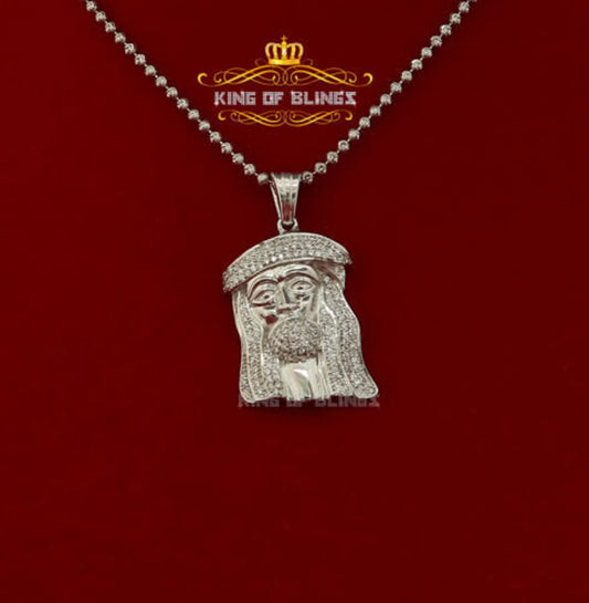 10K White Gold Finish Jesus Face Silver Pendant Charm with Diamond