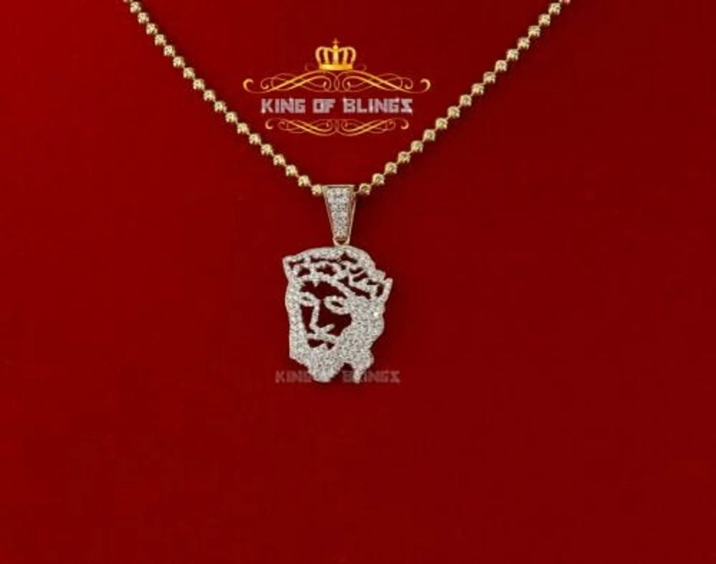 10K White Gold Finish Jesus Face Silver Pendant Charm with Diamond
