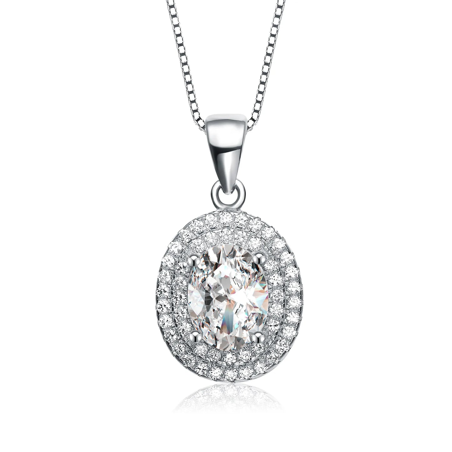 Collette Z Sterling Silver Cubic Zirconia Oval Halo Necklace