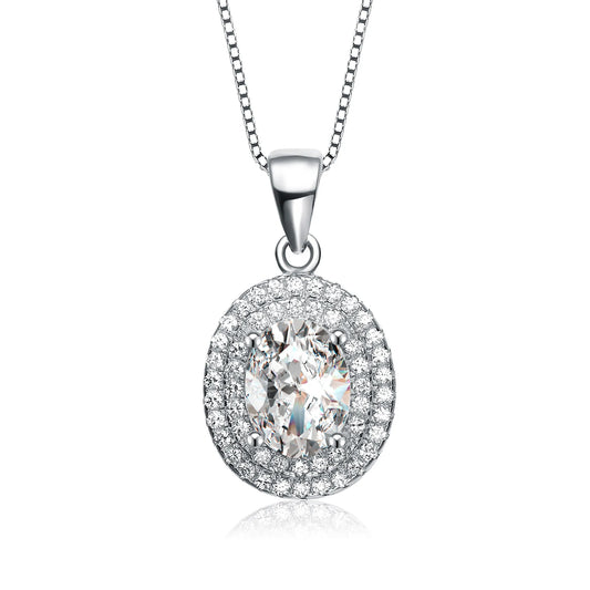 Collette Z Sterling Silver Cubic Zirconia Oval Halo Necklace