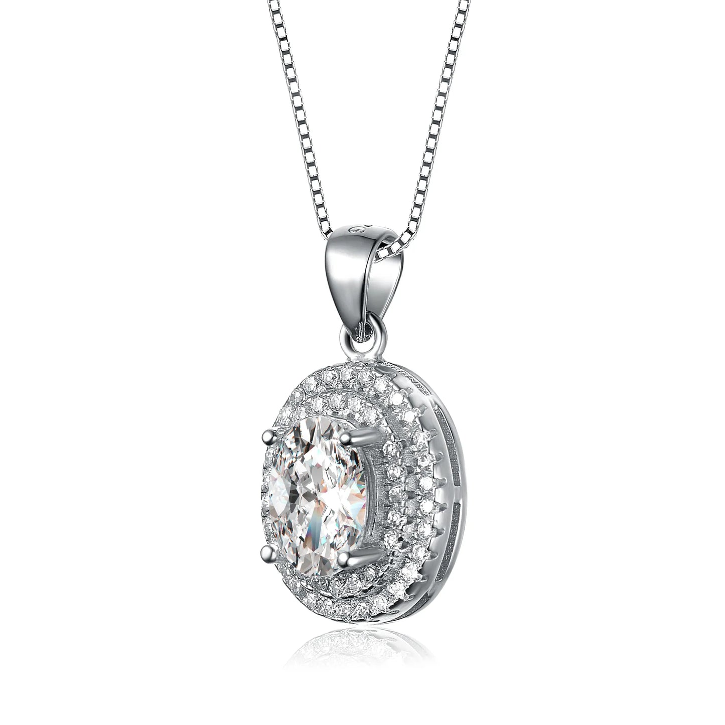 Collette Z Sterling Silver Cubic Zirconia Oval Halo Necklace