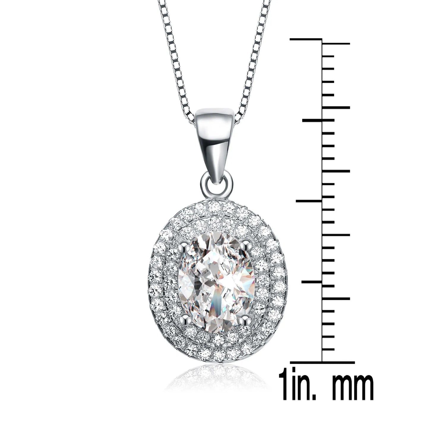 Collette Z Sterling Silver Cubic Zirconia Oval Halo Necklace