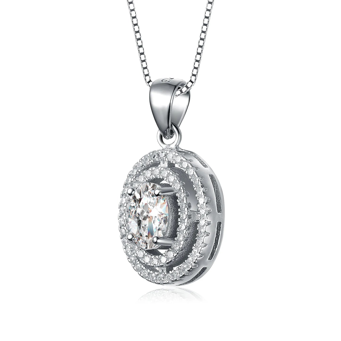 Collette Z Sterling Silver Cubic Zirconia Oval Halo Necklace