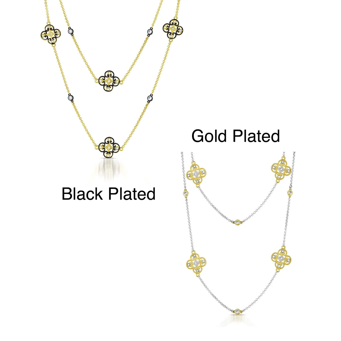 Collette Z Sterling Silver Cubic Zirconia Clover Station Art Deco Necklace