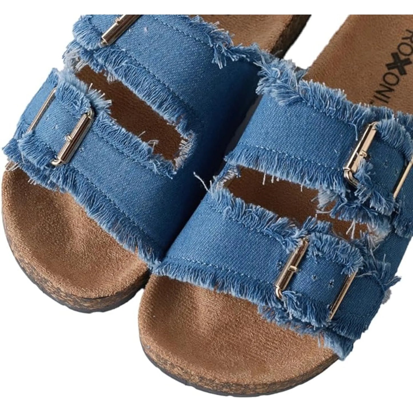 Womens Comfort Flat Sandals Double Buckle Adjustable Straps Flat Slides Footbed Suede