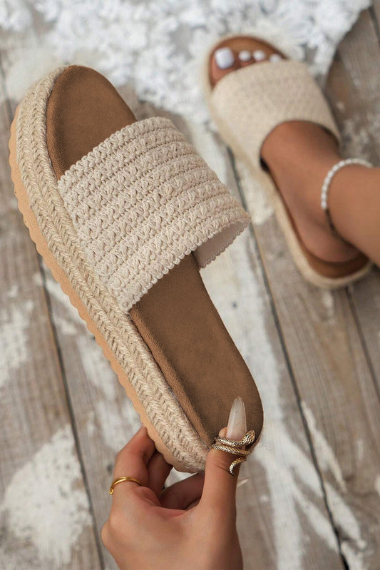 White Boho Woven Non-slip Wedge Slippers for Women Shoes Summer Vacation-0