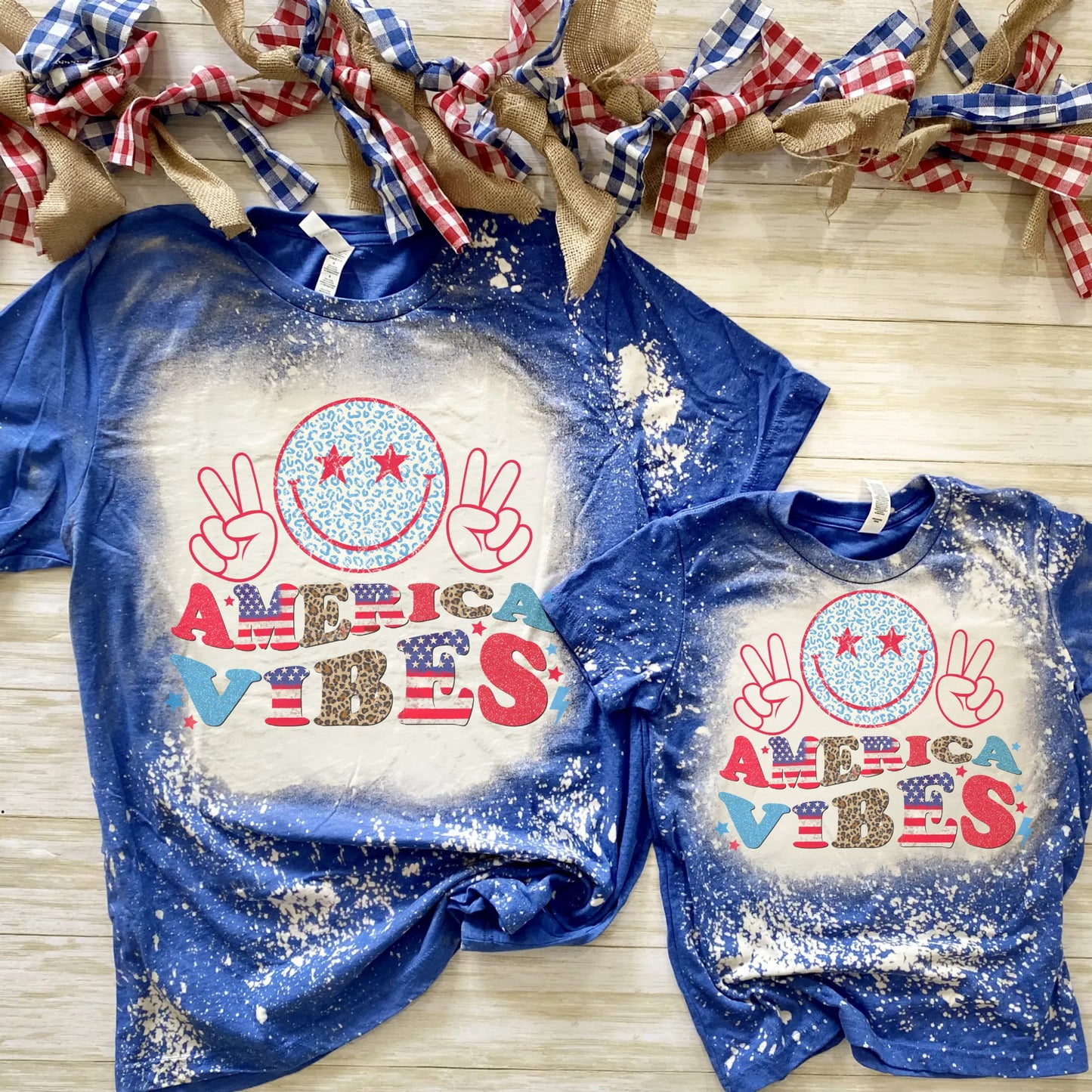 America Vibes Smiley Bleached Shirt - 4th of July Shirt