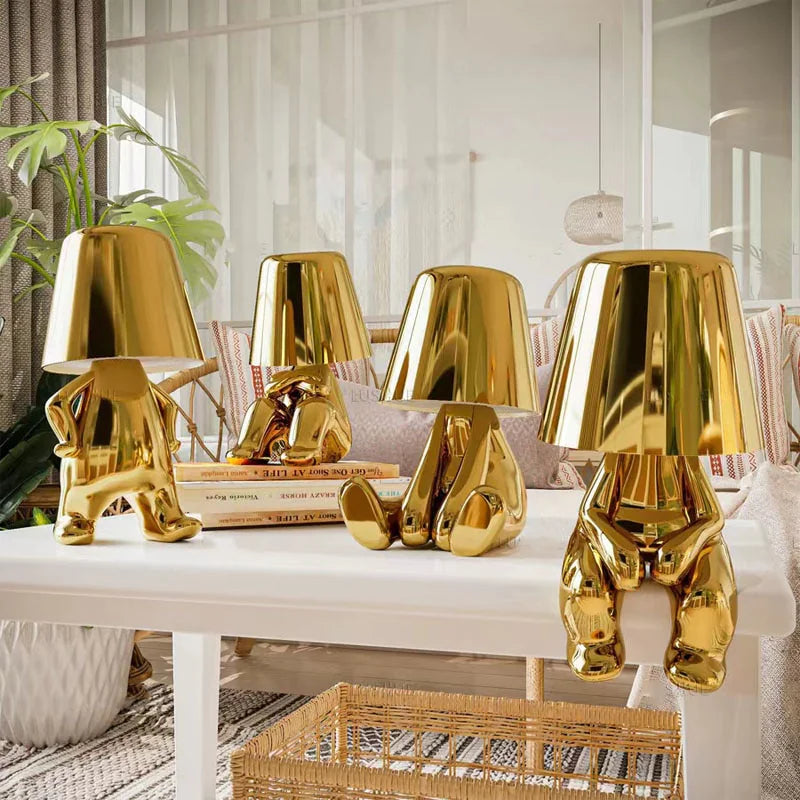 Modern Bedside Light Cute Golden Man Cordless Night Light