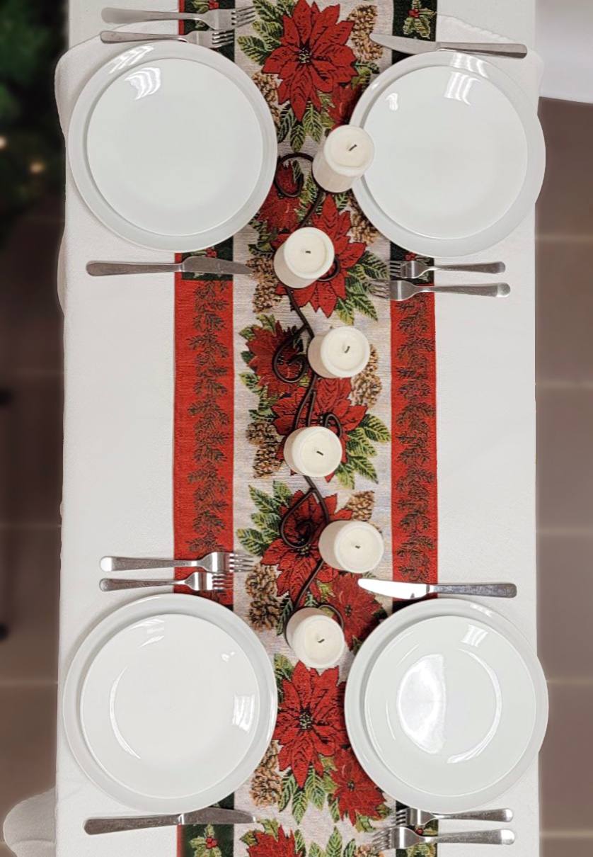 Poinsettia Christmas Table Runner F07M5-8G-3