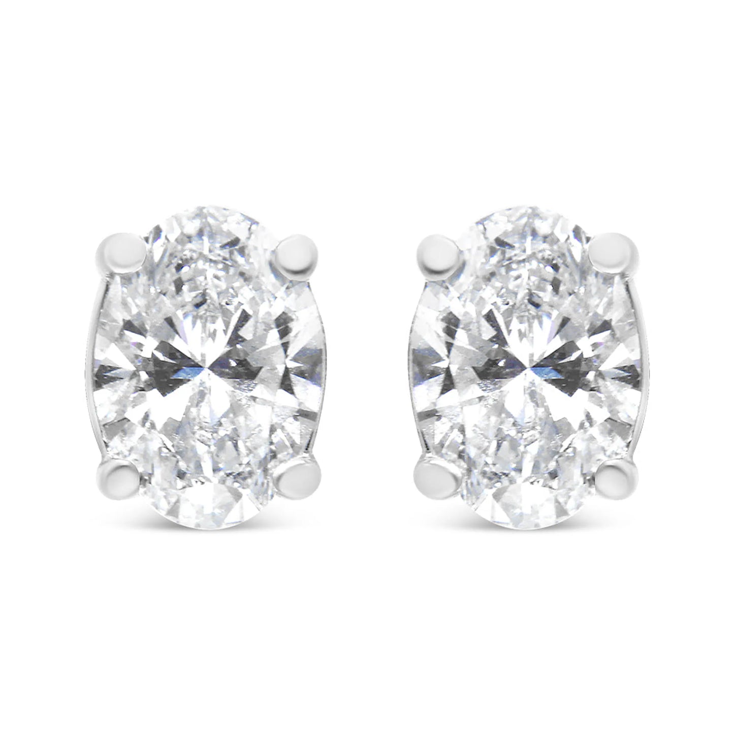 14K White Gold Lab Grown Oval Solitaire Diamond Stud Earrings (F-G Color, VS2-SI1 Clarity)