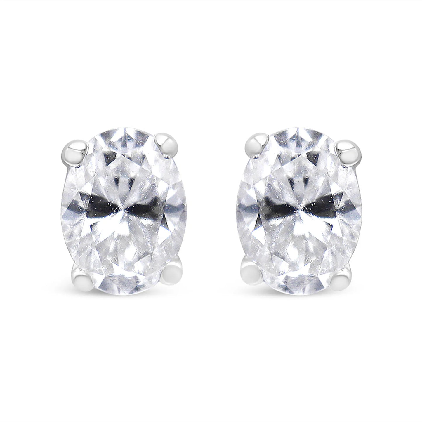 14K White Gold Lab Grown Oval Solitaire Diamond Stud Earrings (F-G Color, VS2-SI1 Clarity)