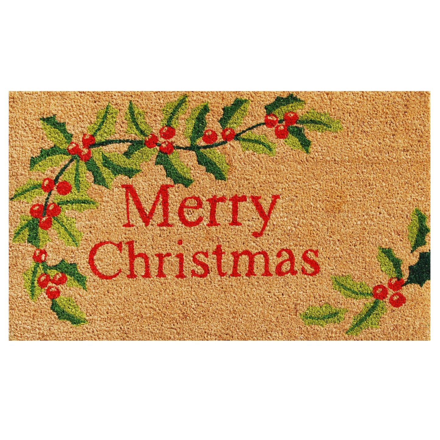 Natural Red and Green Coir Merry Christmas Outdoor Christmas Door Mat