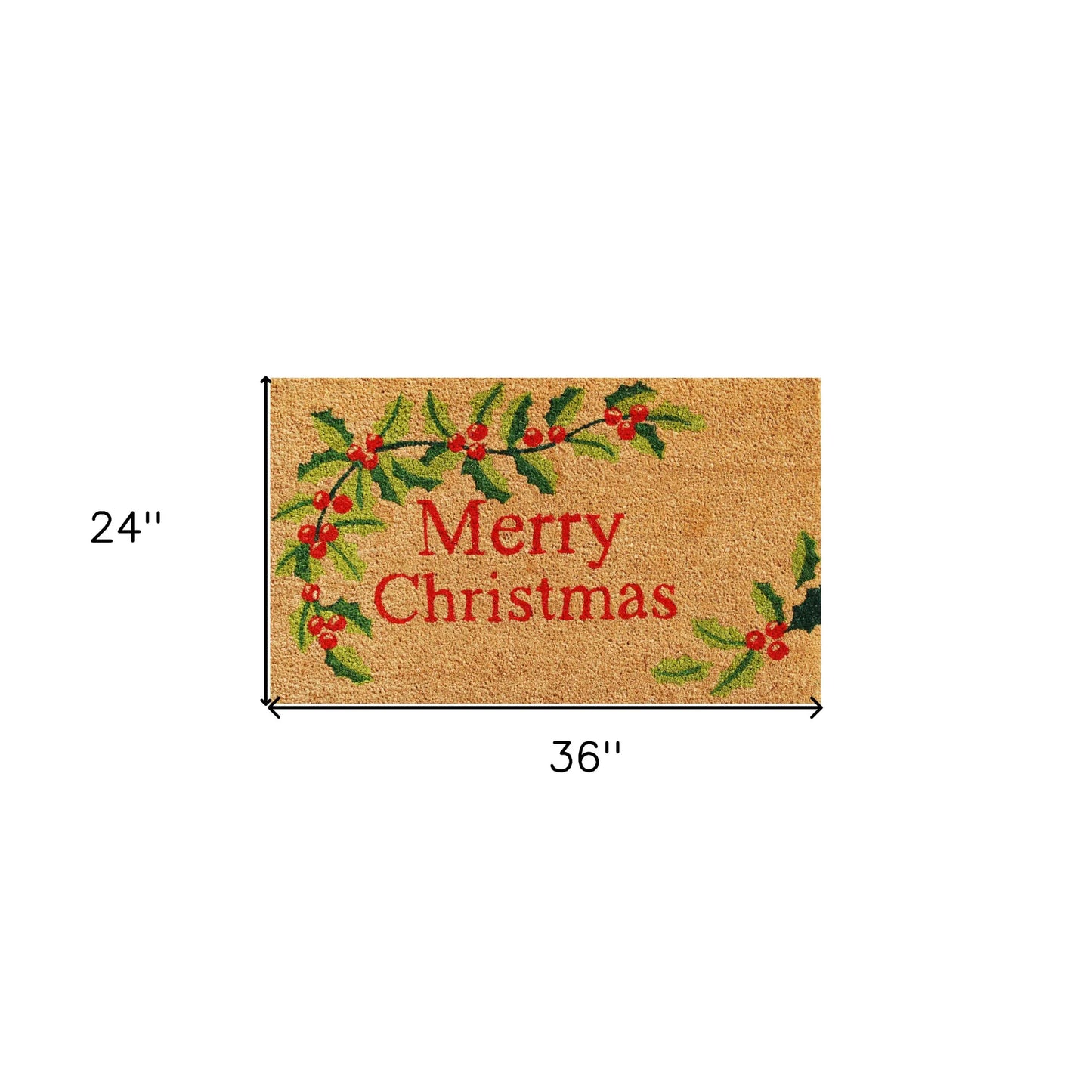 Natural Red and Green Coir Merry Christmas Outdoor Christmas Door Mat