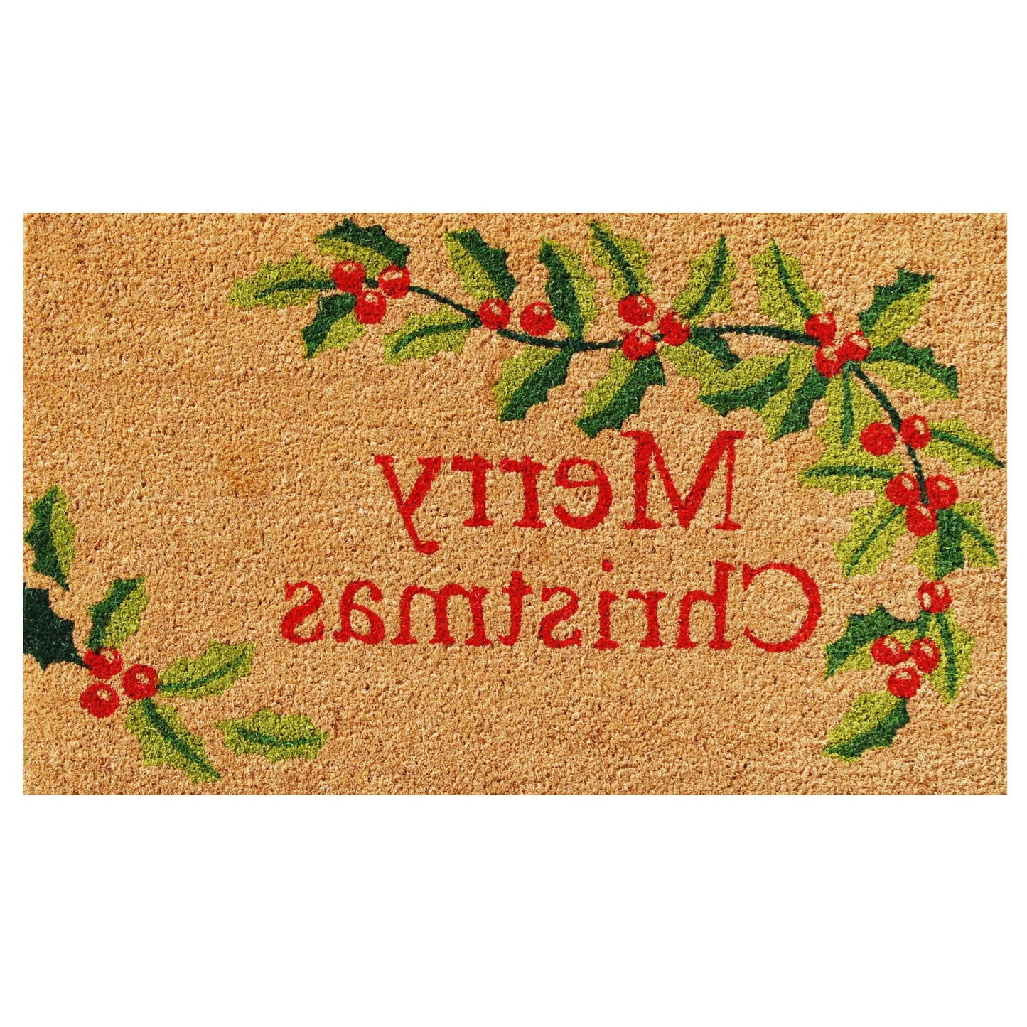 Natural Red and Green Coir Merry Christmas Outdoor Christmas Door Mat
