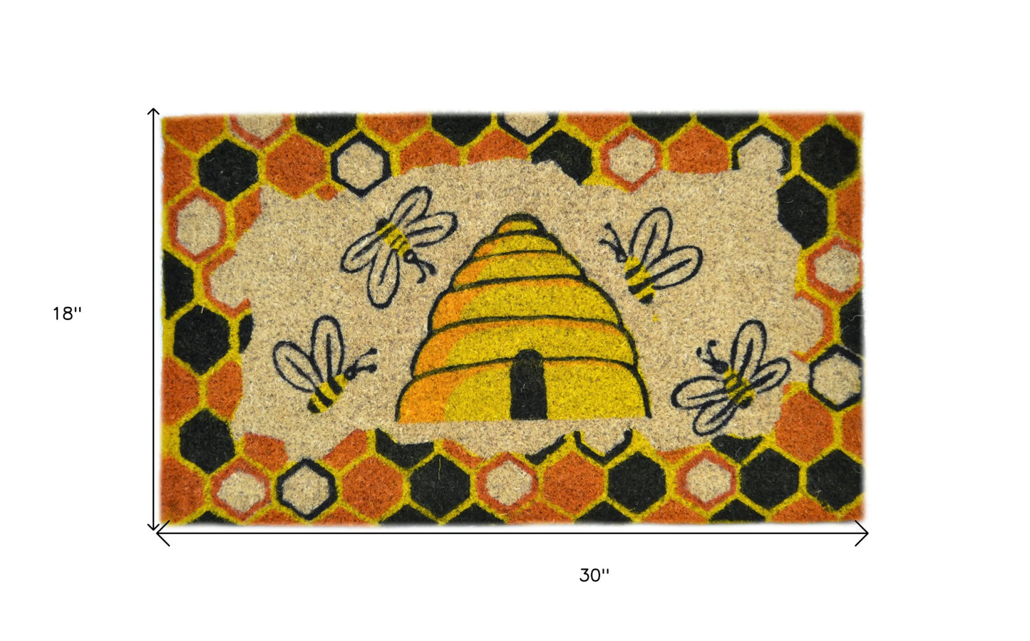 Beige and Orange Coir Bees Outdoor Spring Door Mat