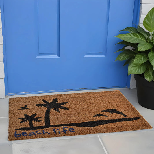 Brown and Black Coir Tropical Beach Life Outdoor Door Mat