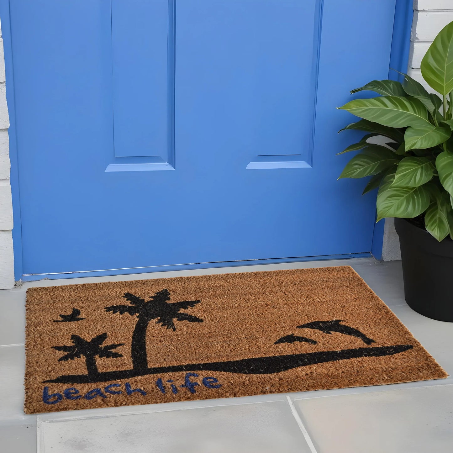 Brown and Black Coir Tropical Beach Life Outdoor Door Mat