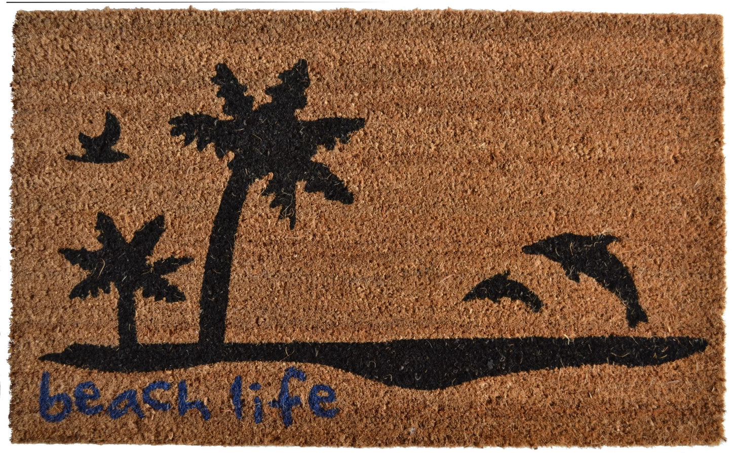 Brown and Black Coir Tropical Beach Life Outdoor Door Mat