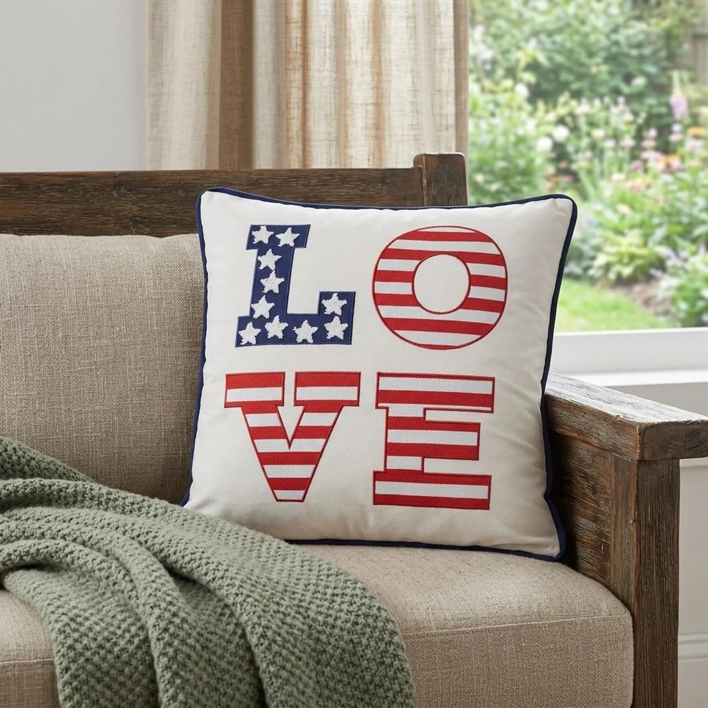 18" White Independence Day Text Throw Pillow with Applique