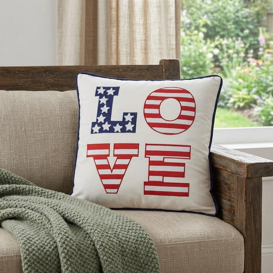 18" White Independence Day Text Throw Pillow with Applique