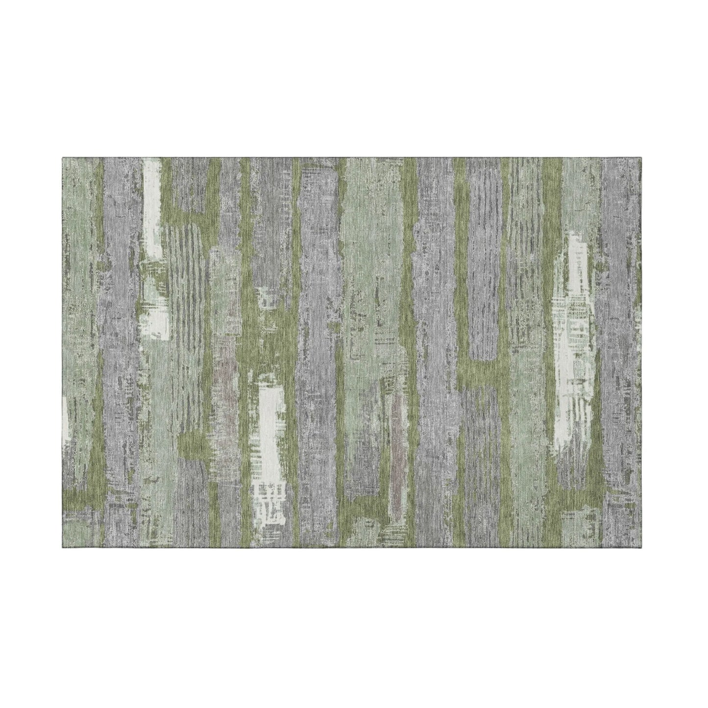 3' X 5' Olive Green Gray And Silver Striped Washable Area Rug With UV Protection