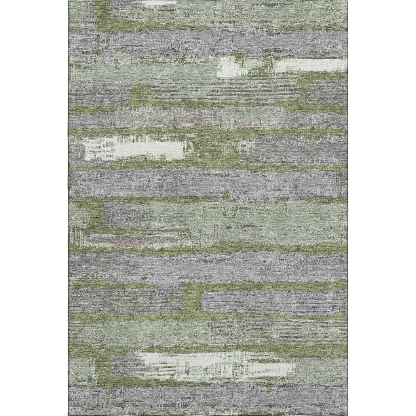 3' X 5' Olive Green Gray And Silver Striped Washable Area Rug With UV Protection