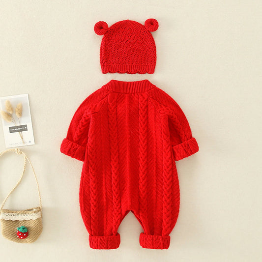 Baby Solid Color Cartoon Embroide Design Crochet Knit Romper