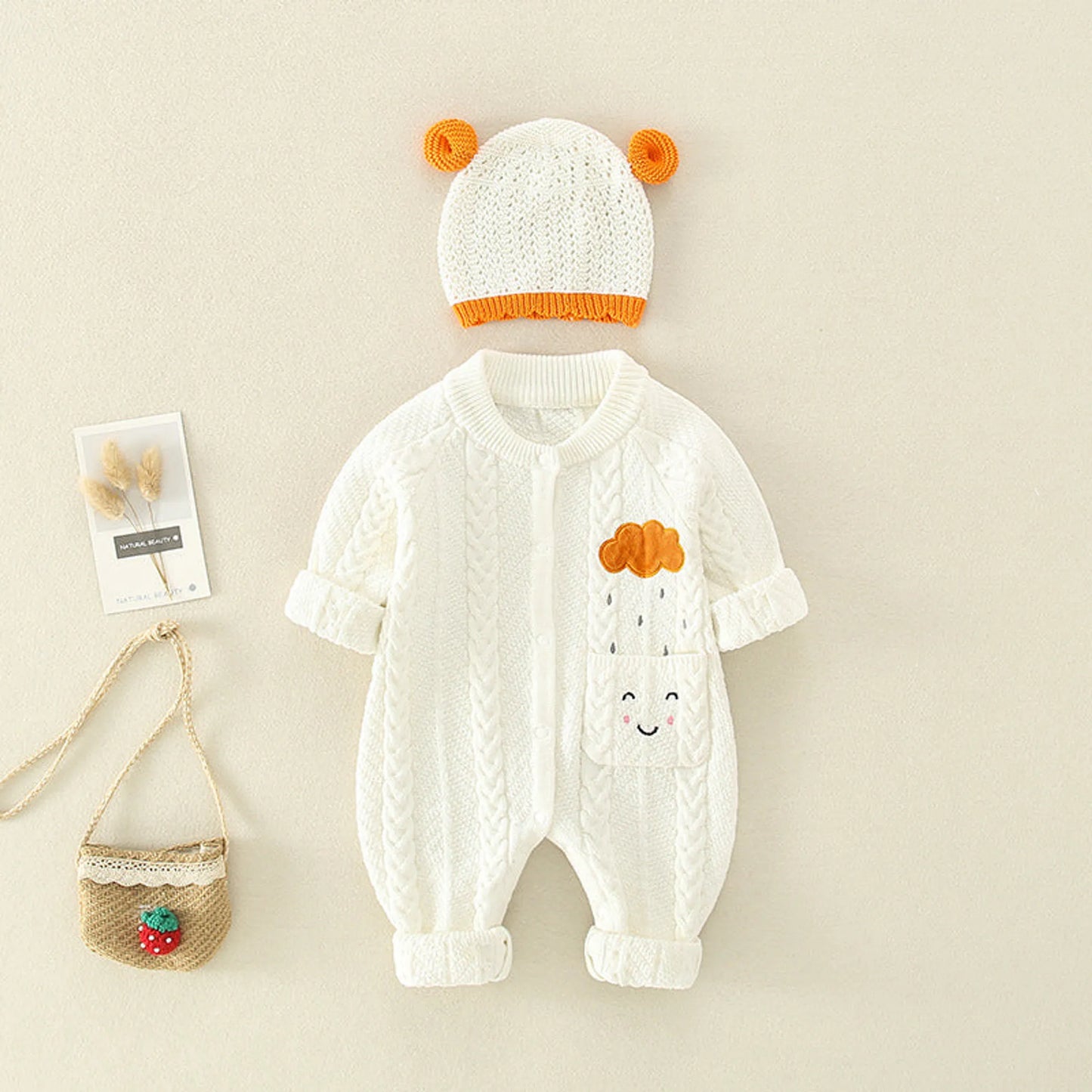 Baby Solid Color Cartoon Embroide Design Crochet Knit Romper