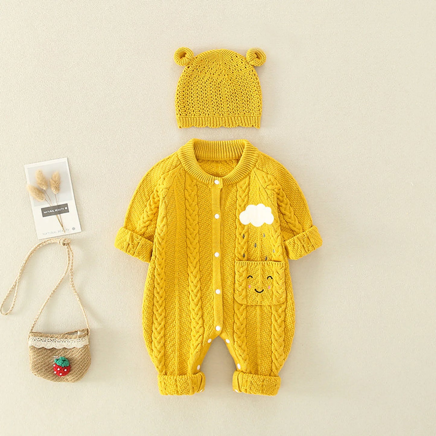 Baby Solid Color Cartoon Embroide Design Crochet Knit Romper