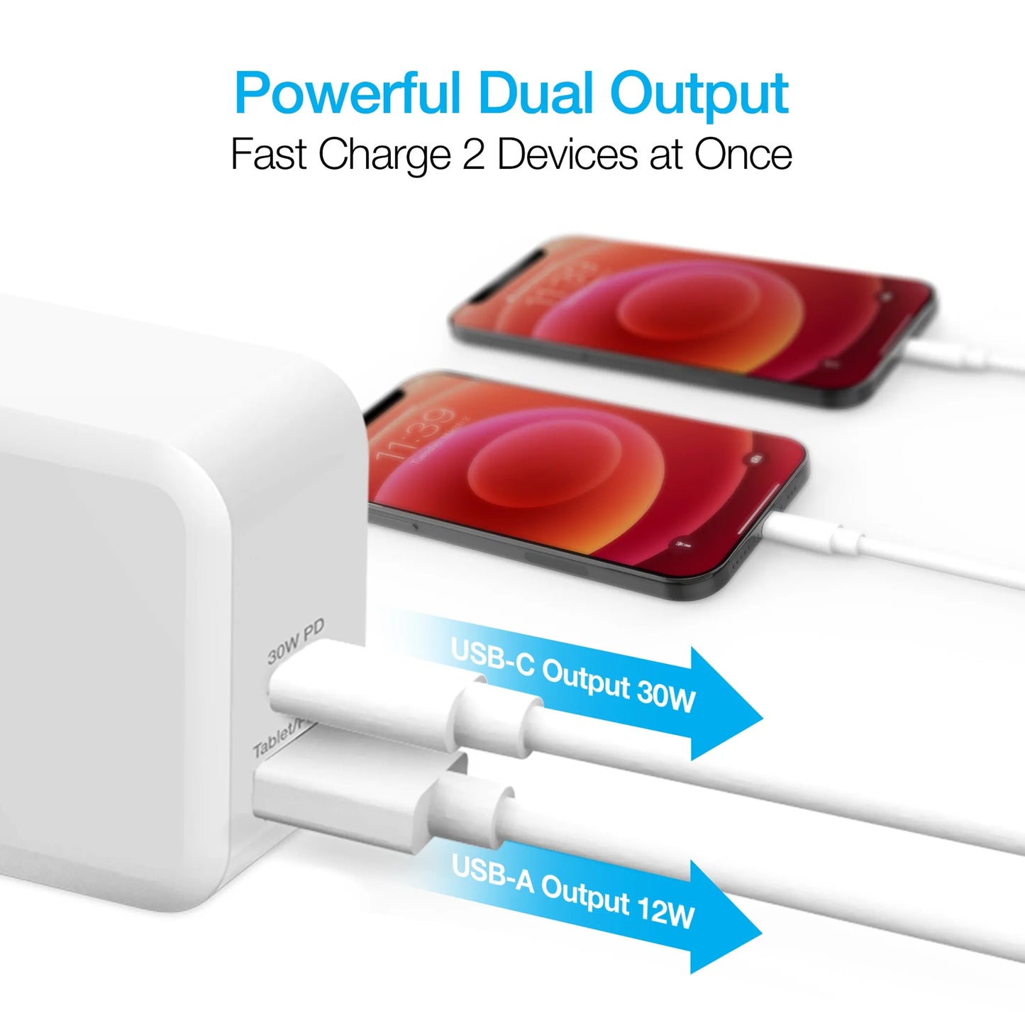 Naztech 30W USB-C PD Dual Output Fast Wall Charger White