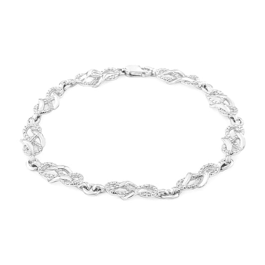 .925 Sterling Silver Prong Set Diamond Accent Infinity Weave Link 7.25" Bracelet (I-J Color, I3 Clarity)