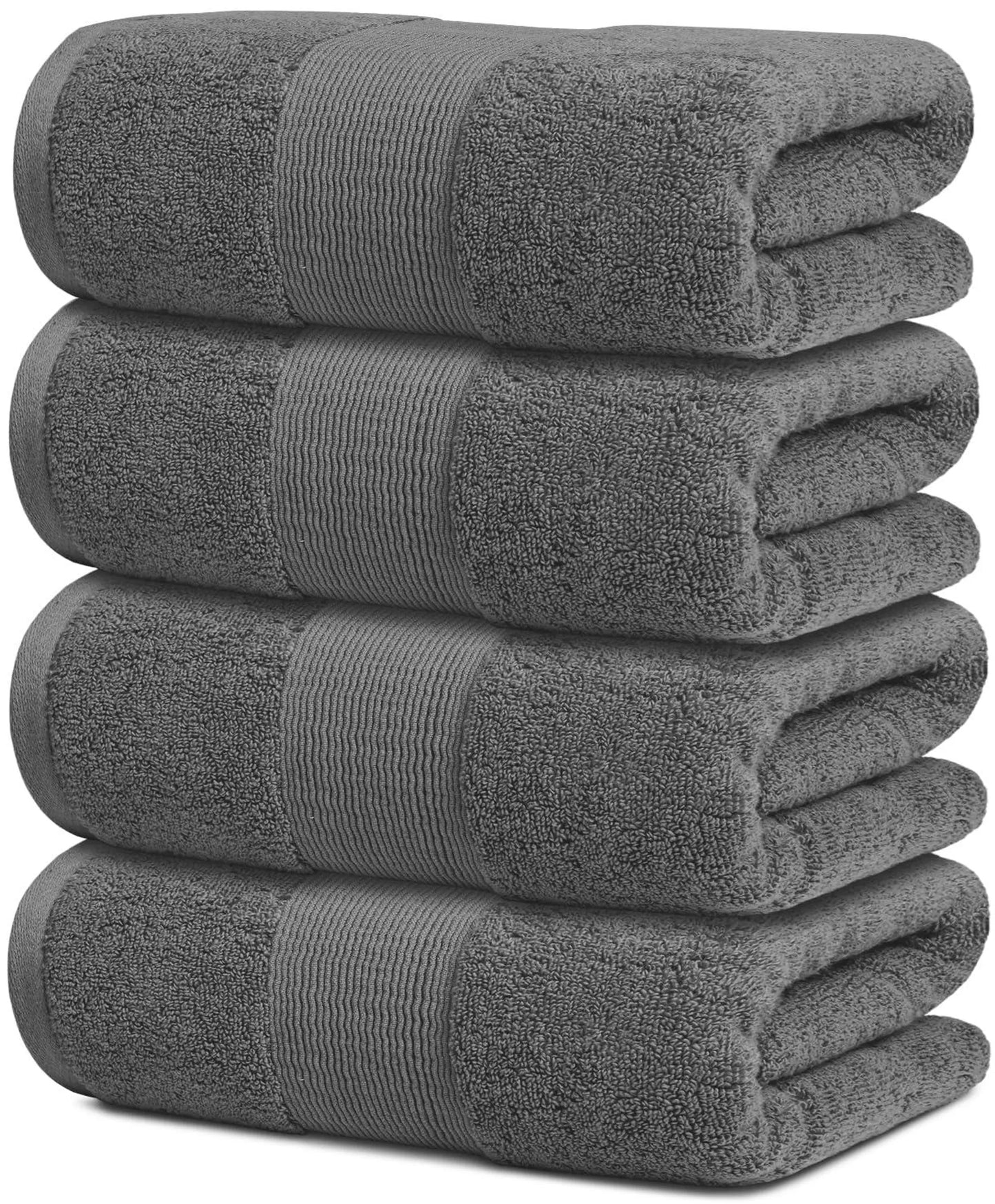 Resort Collection Soft Bath Towels 28x55 inch Luxury Hotel Plush & Absorbent Cotton Bath Towel Large 4 Pack Smoke Grey