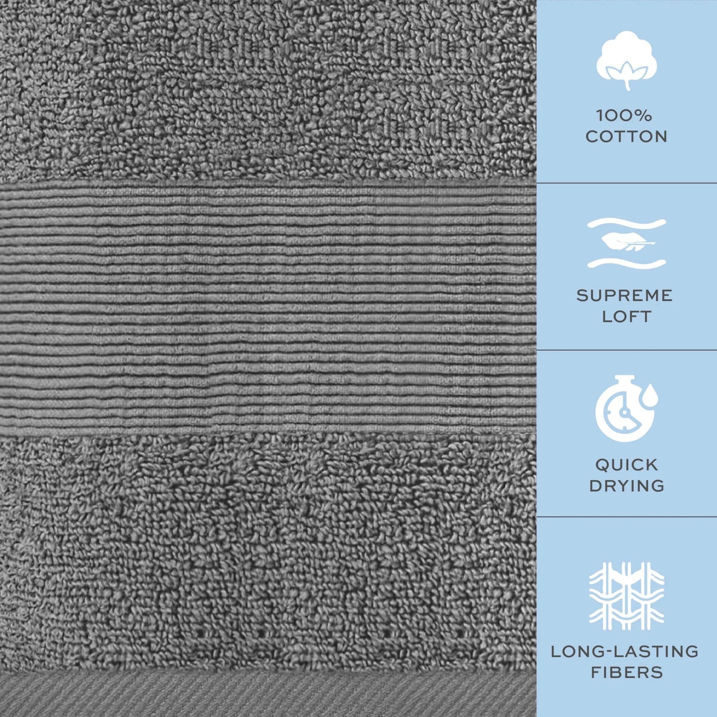 Resort Collection Soft Bath Towels 28x55 inch Luxury Hotel Plush & Absorbent Cotton Bath Towel Large 4 Pack Smoke Grey