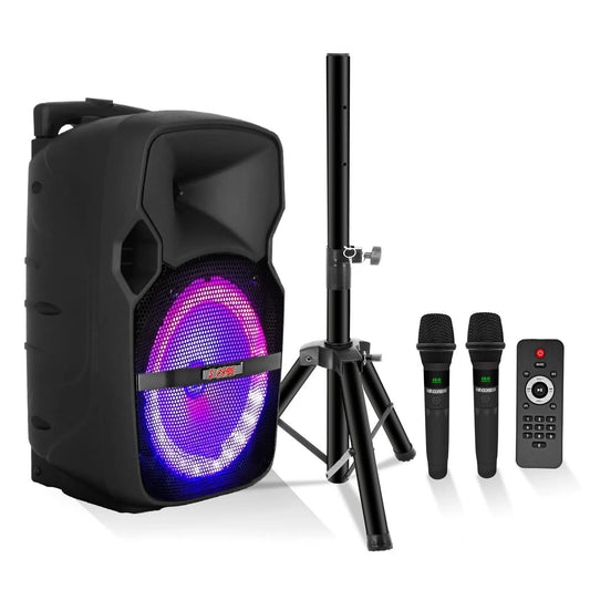 10 inch PA Portable Bluetooth Party Speaker Karaoke Boombox + 2 Wireless Mics