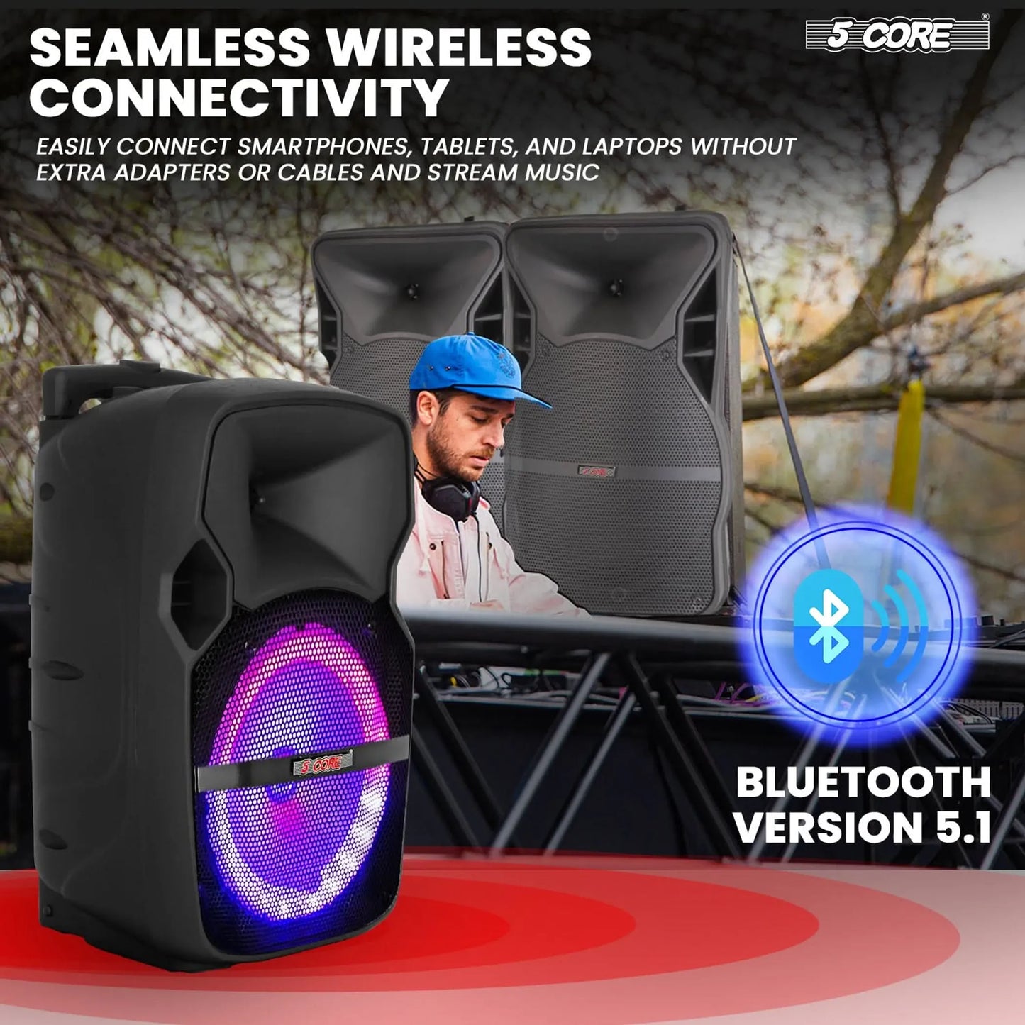 10 inch PA Portable Bluetooth Party Speaker Karaoke Boombox + 2 Wireless Mics