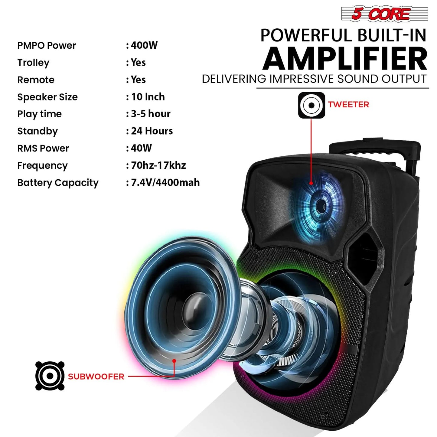 10 inch PA Portable Bluetooth Party Speaker Karaoke Boombox + 2 Wireless Mics