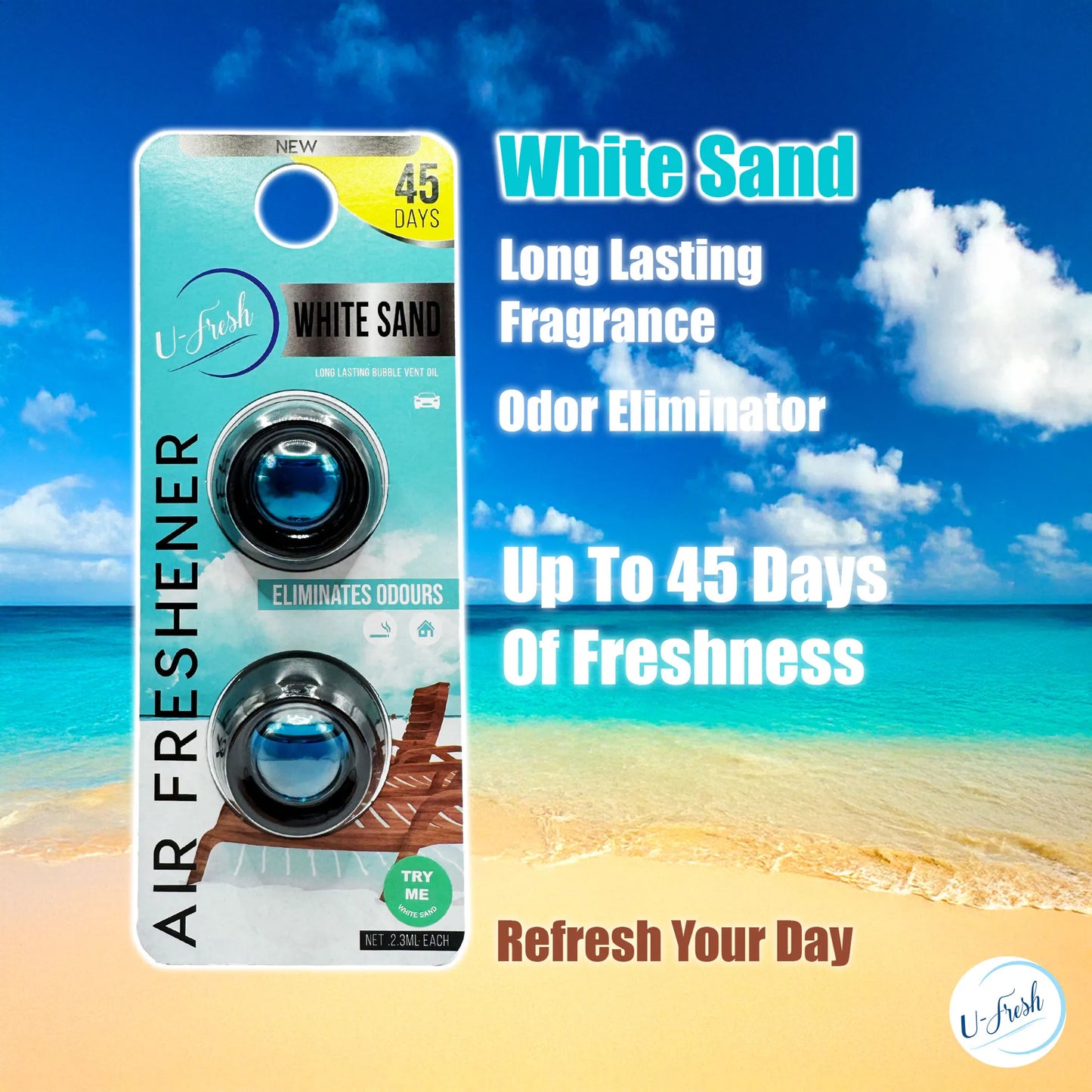 Ufresh Double Bubble Car Air Freshener & Odor Eliminator - White Sand