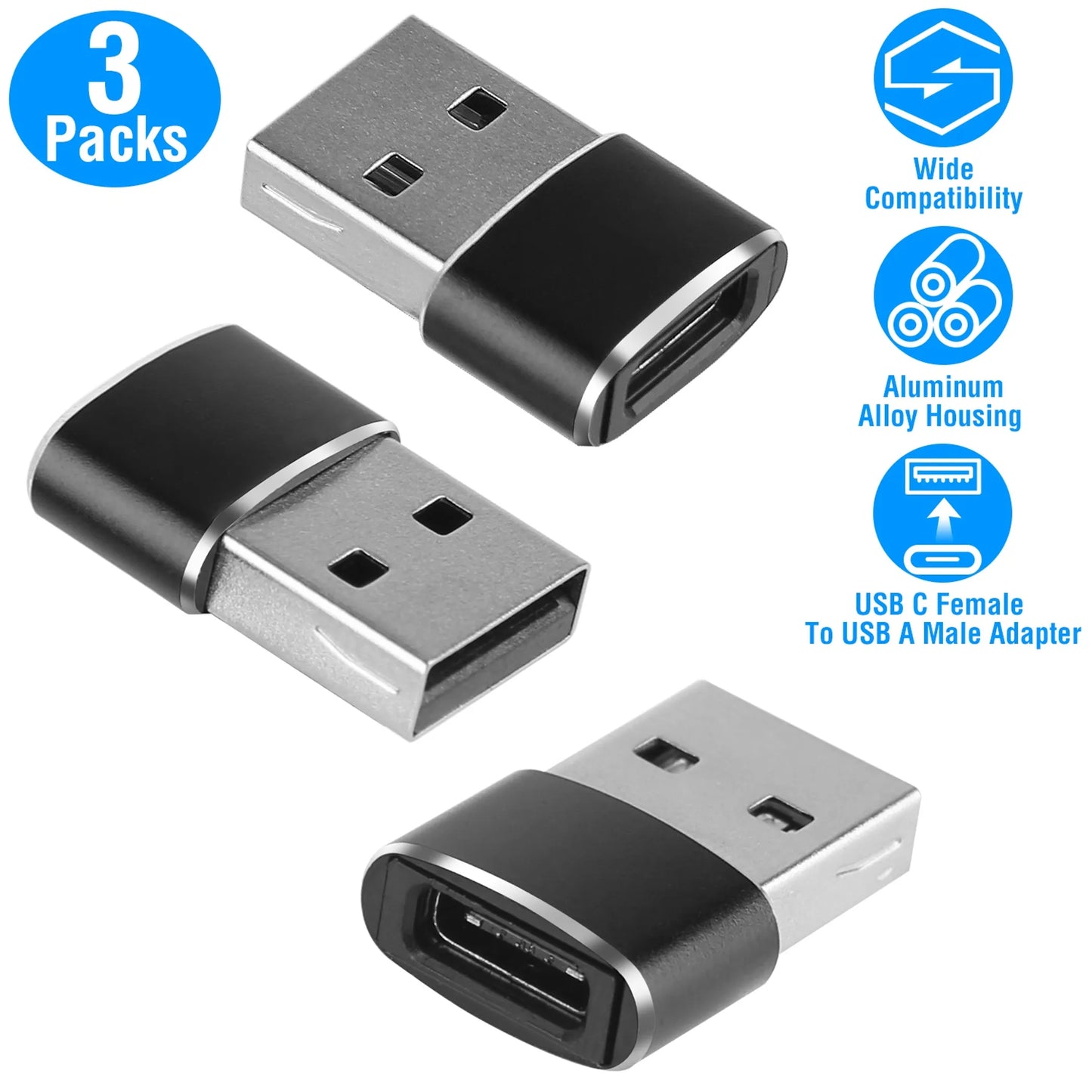 3 Packs USB C Type-C Female to USB Type A Male Port