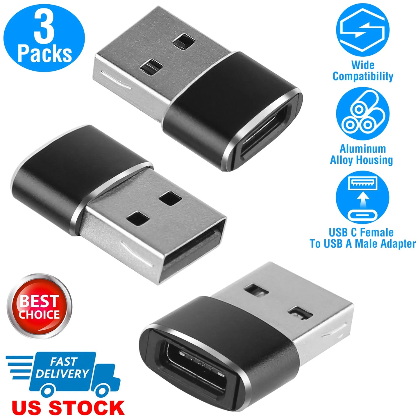 3 Packs USB C Type-C Female to USB Type A Male Port