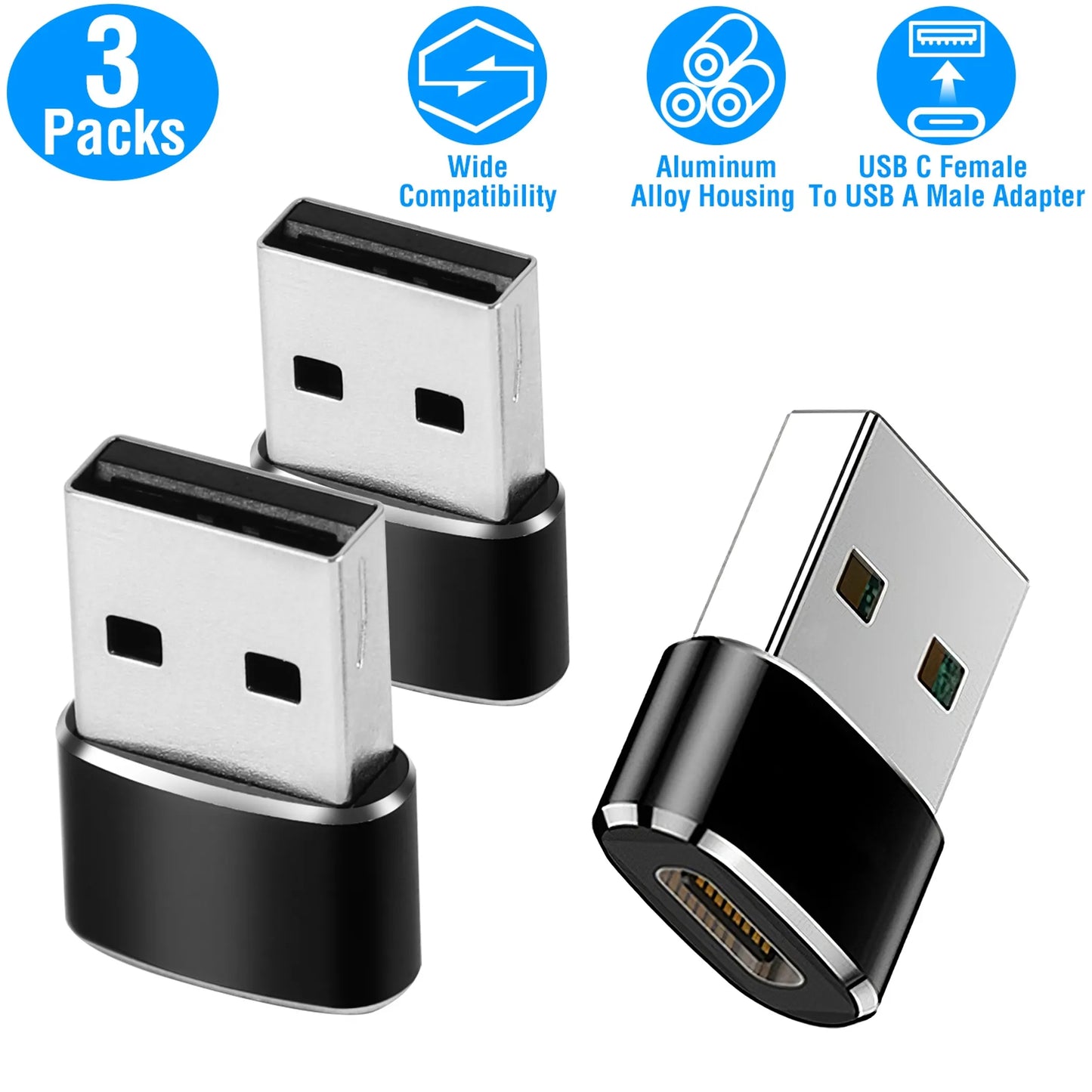 3 Packs USB C Type-C Female to USB Type A Male Port