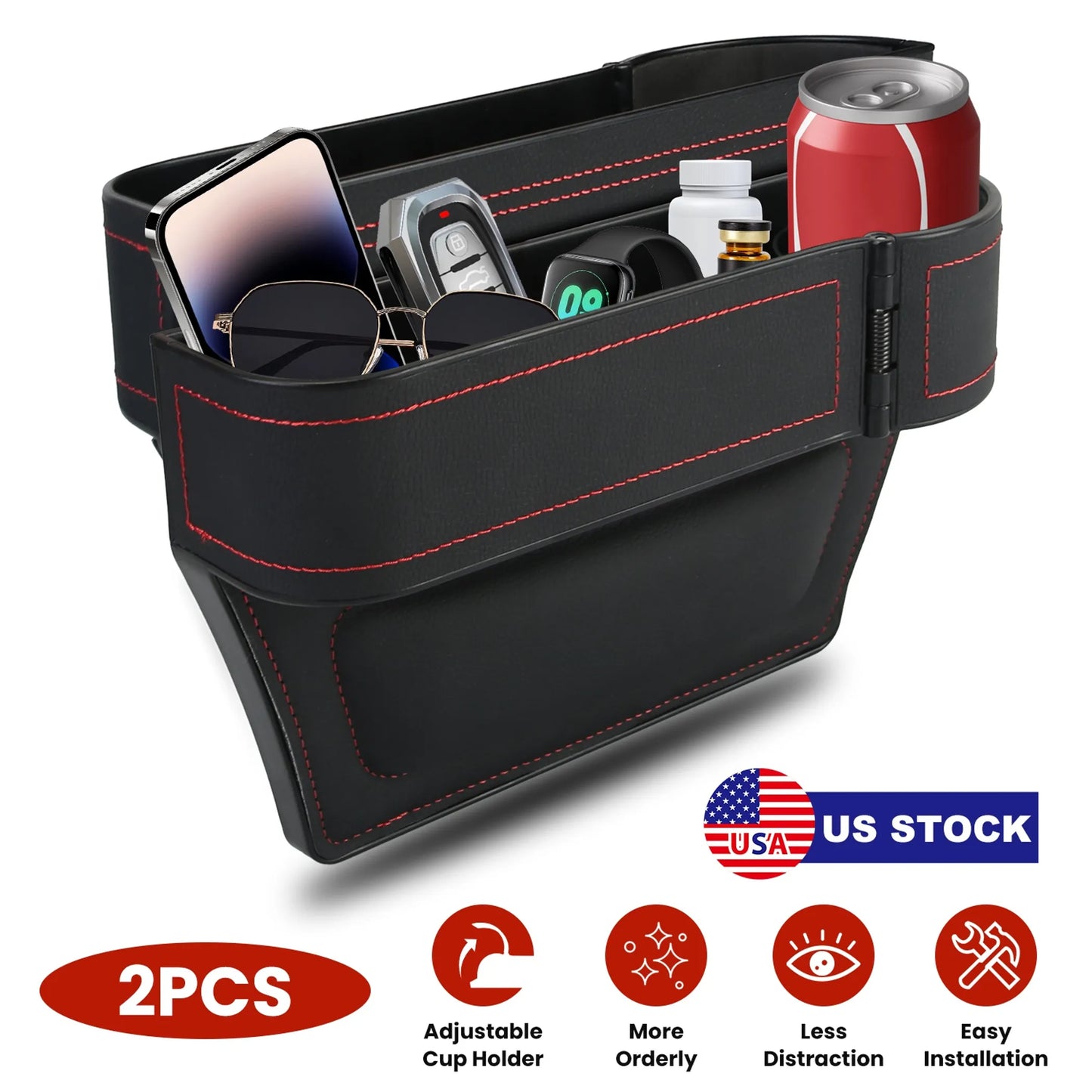 2 Packs Car Seat Gap Filler Organizer Universal Leather